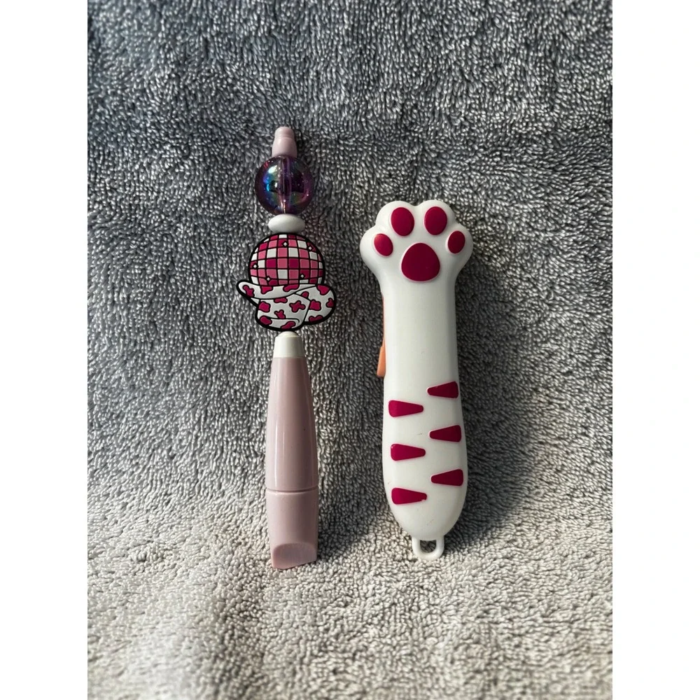 2pc Cute Retractable Box Cutter Set Pink Disco Cowboy Hat & Cat Paw Stationery
